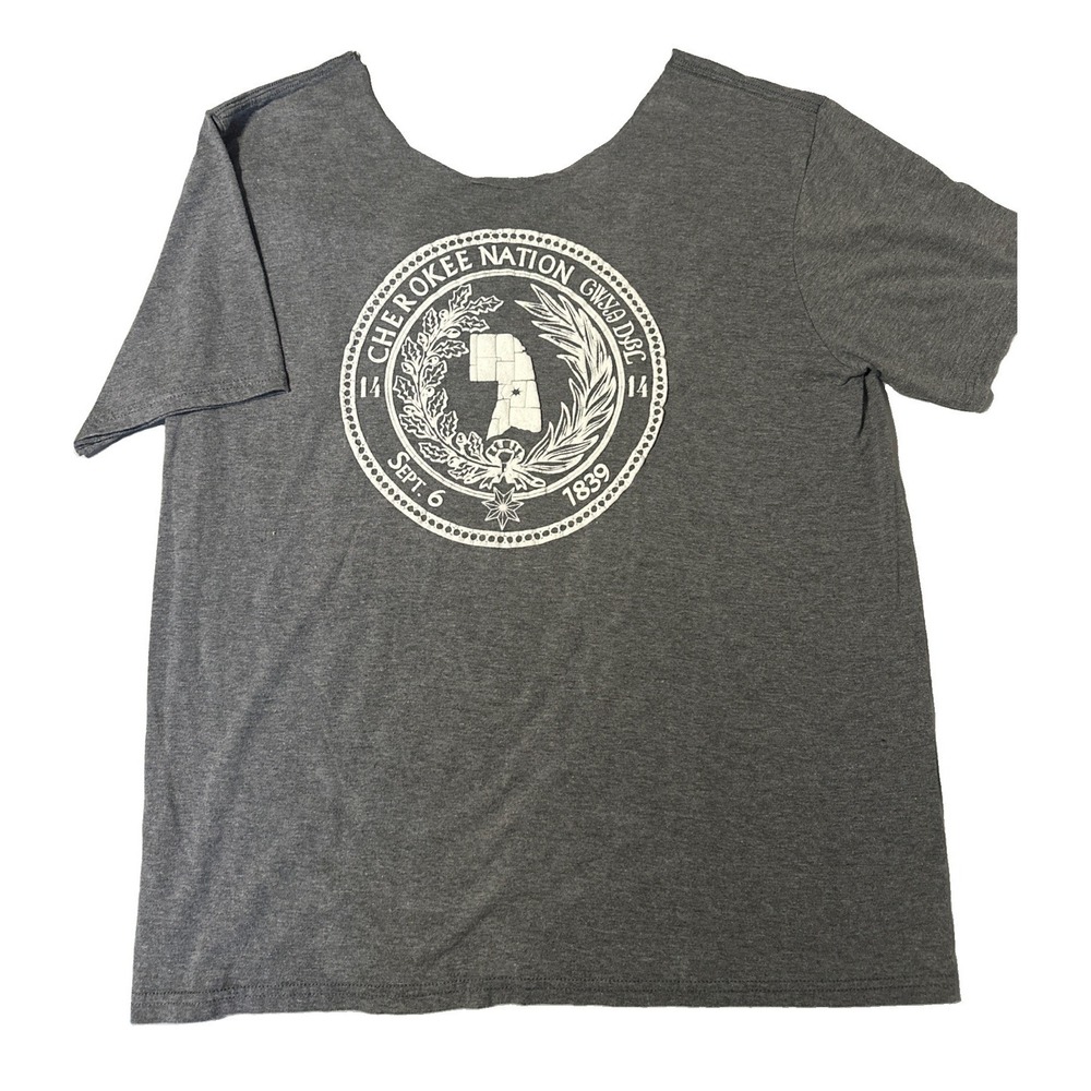Official Cherokee Nation Seal T-Shirt Gray Size  XLG - Cropped Neck Line!